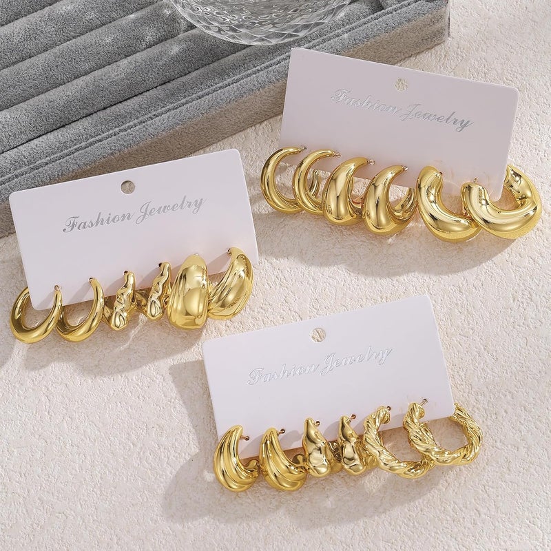 IFKM 24 Pairs Gold Hoop Earrings Set for Women Hypoallergenic Chunky Chain Twisted Open Hoops Dangle Earring Packs for Birthday Party Christmas Fashion Jewelry Gift - Image 2